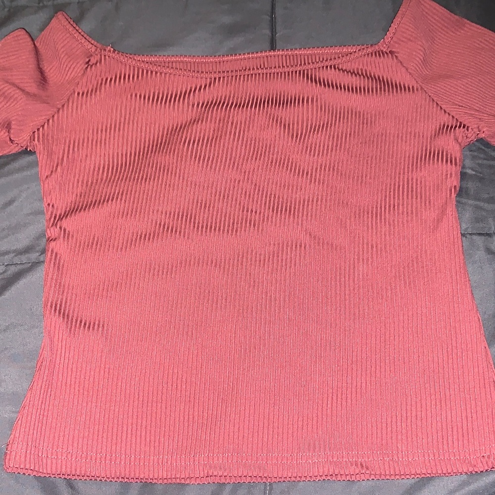 SHEIN Off-Shoulder Ribbed Sweater - Deep Red - Picture 2 of 4
